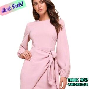 Lulu's Pale Pink Long Sleeve Wrap with Knot Dress Sz S